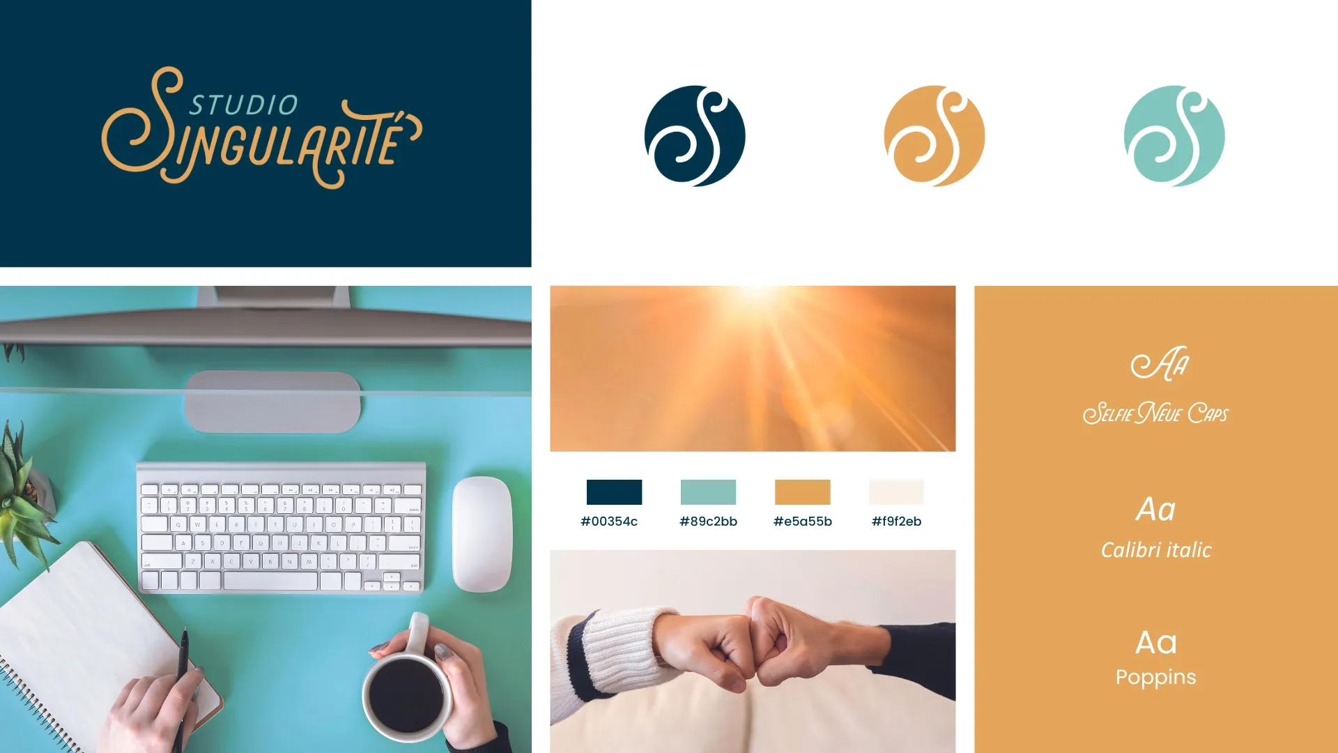 Brandboard reprenant les éléments de l'identité visuelle du Studio Singularité
